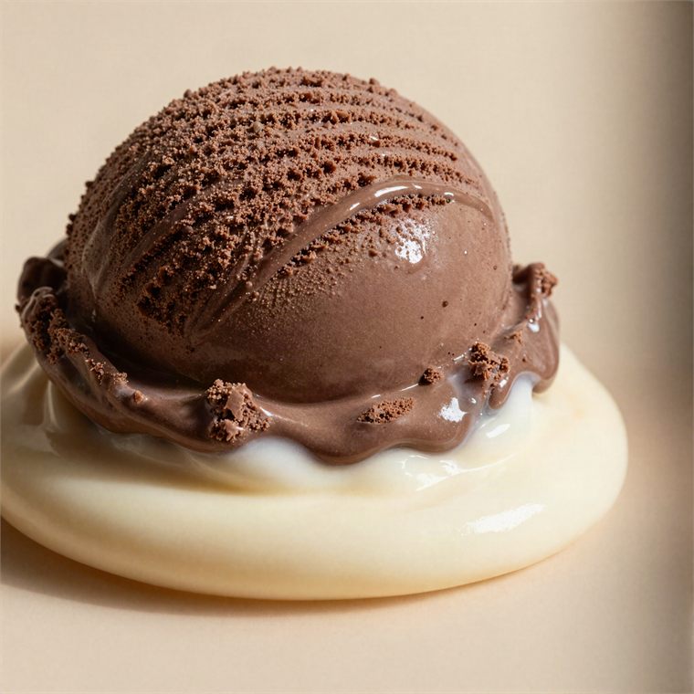 A scoop of dark chocolate ice cream.